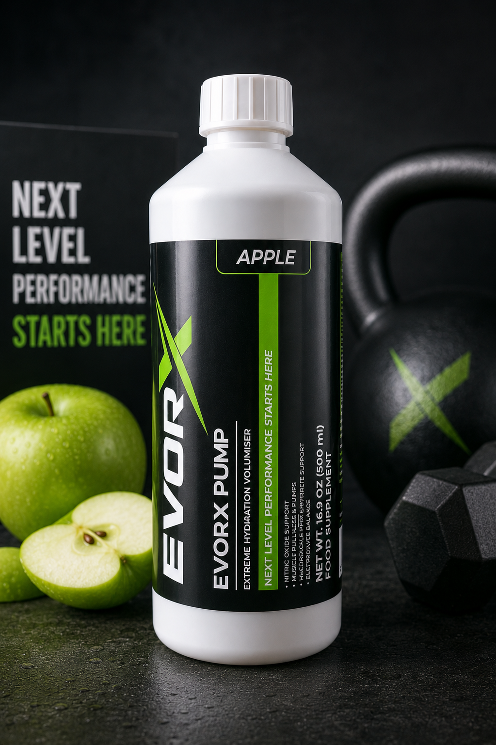 EvoRX Pump Apple 500ml – Advanced Non-Stimulant Pre-Workout Pump Formula | Extreme Muscle Pump & Vascularity Support